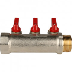 Коллектор с шаровыми кранами STOUT 1"х3х1/2" красные ручки