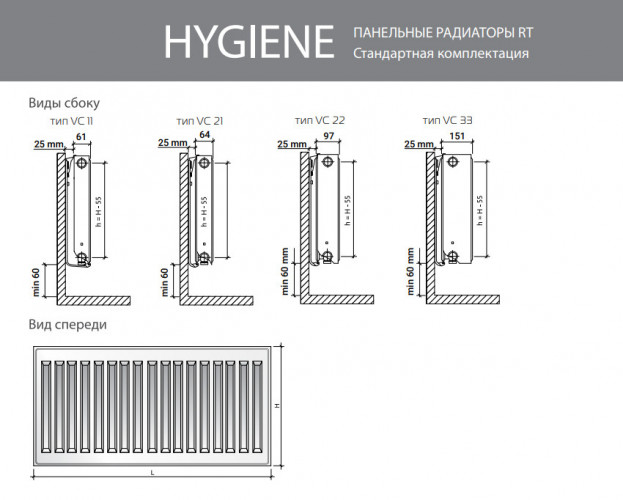 Стальной панельный радиатор Тип 20 Royal Thermo HYGIENE 20-300-2900