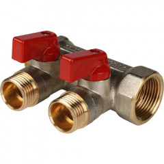Коллектор с шаровыми кранами STOUT 3/4"х3х1/2" красные ручки