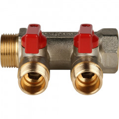 Коллектор с шаровыми кранами STOUT 3/4"х3х1/2" красные ручки
