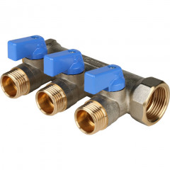 Коллектор с шаровыми кранами STOUT 3/4"х3х1/2" синие ручки SMB 6201 341203