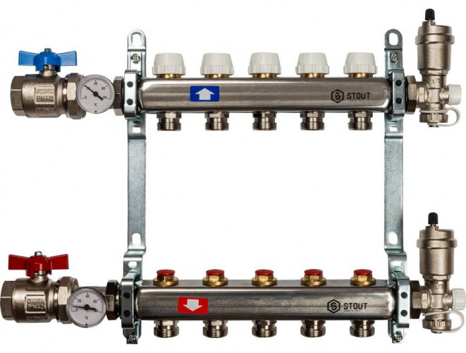 Коллектор с запорными клапанами STOUT SMS 0912 000005
