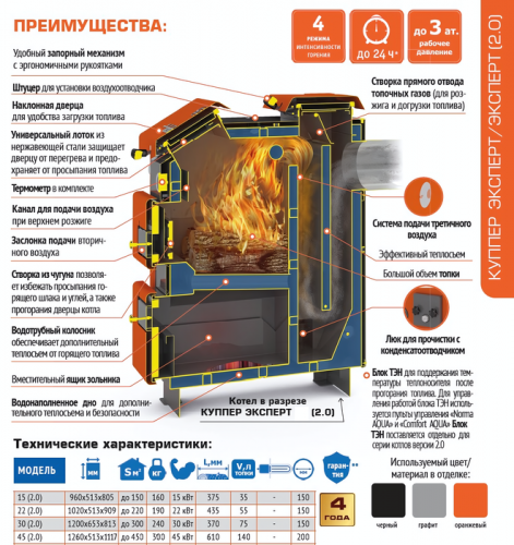 Твердотопливный котел Теплодар КУППЕР ЭКСПЕРТ-45 (2.0)