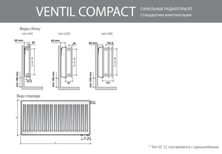 Стальной панельный радиатор Тип 21 Royal Thermo VENTIL COMPACT 21-500-2000
