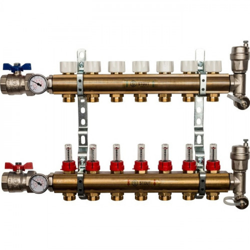 Для отопления STOUT Коллектор регулируемый с расходомерами 1/3/4x7